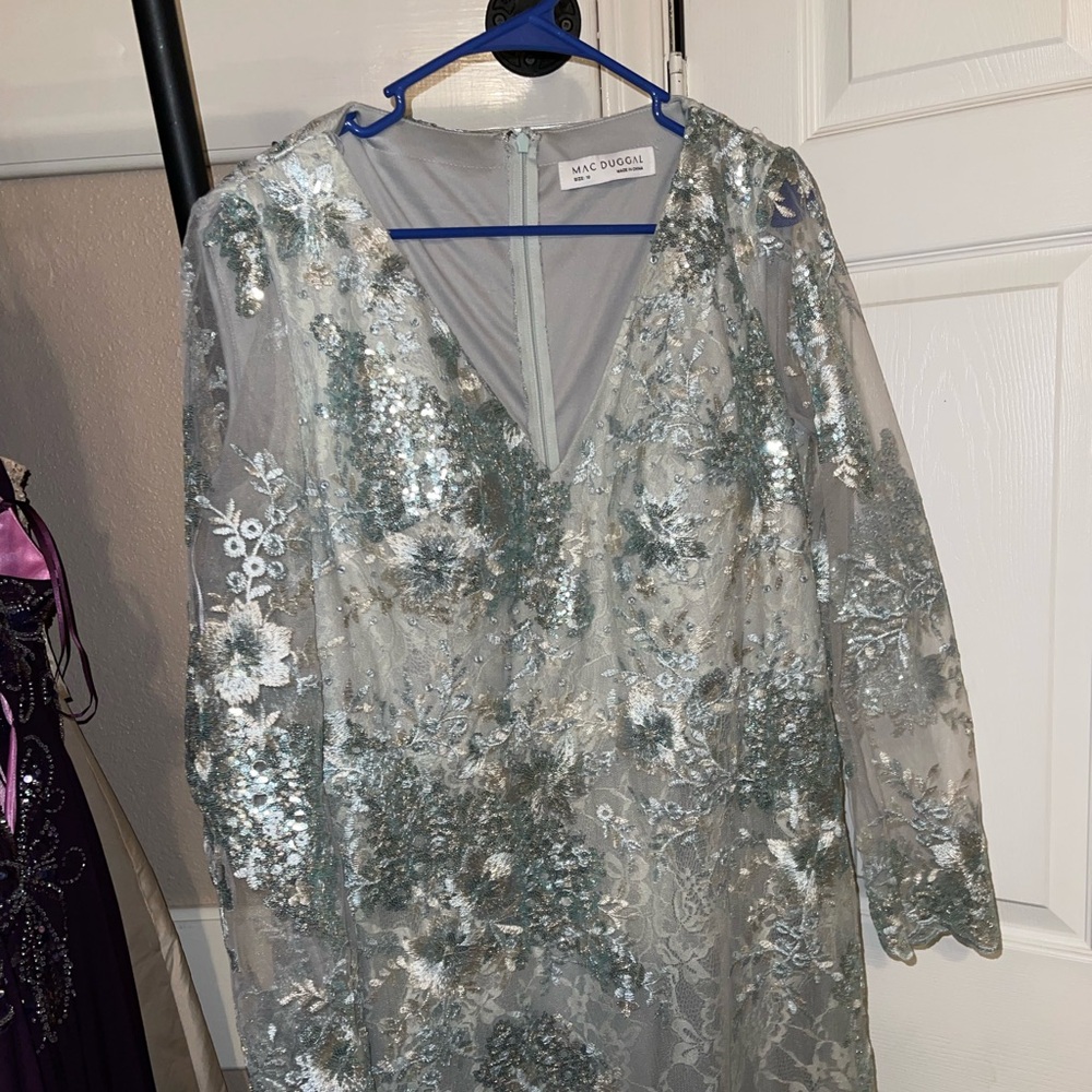 Mac Duggal Blue and Silver Embellished Gown
